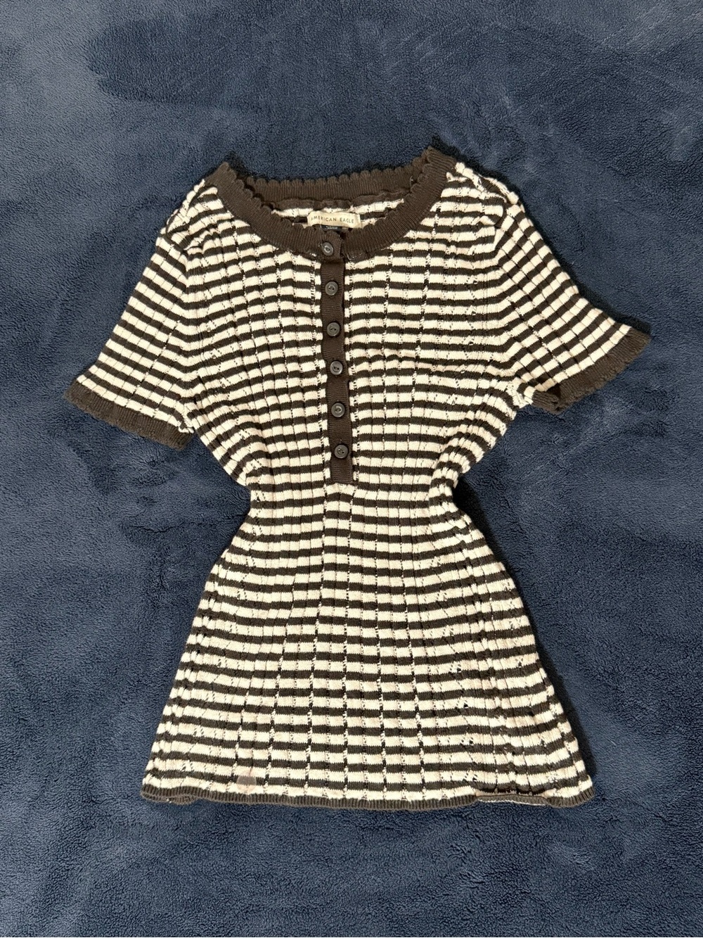 American Eagle Outfitters Brown and Cream Striped Button-Front Knit Top